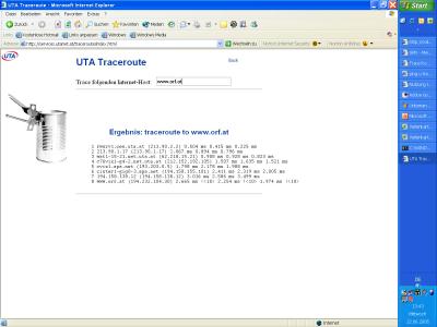 Trace Routing des orf Servers mittels UTA Webtool